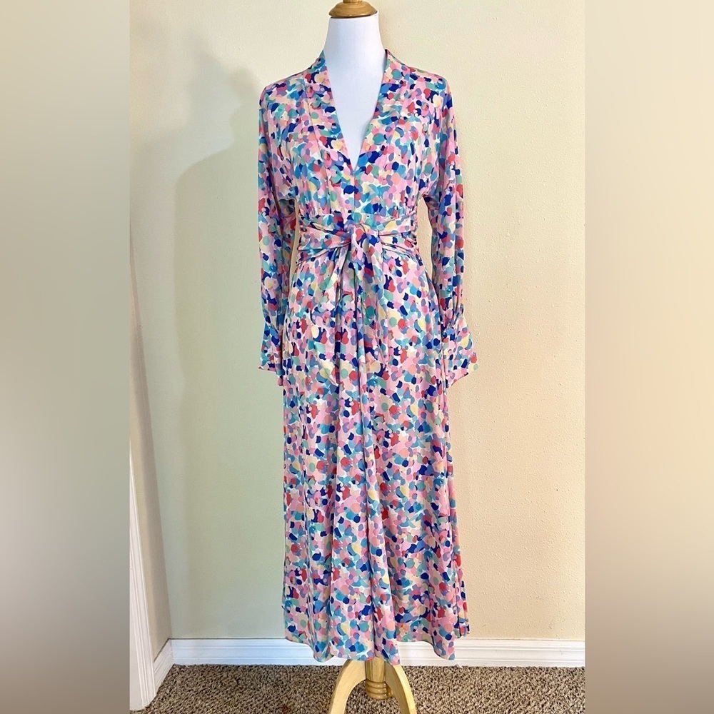 PALOMA BLUE Bronte Easter Colorful Midi Dress Boho front tie luxury women’s M